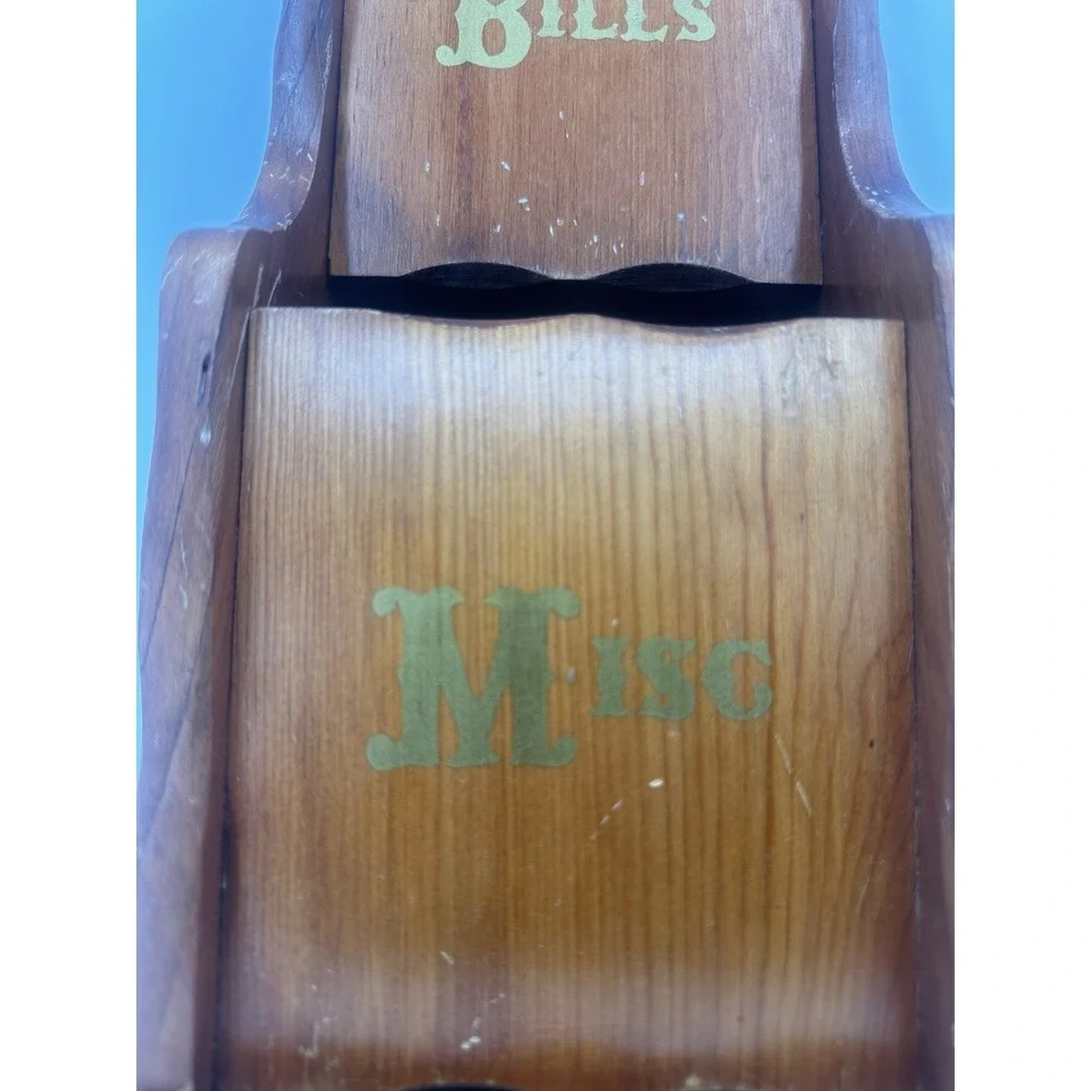 Vintage MCM 3 Tier Wood Wall Mount Letters Bill's Holder Organizer